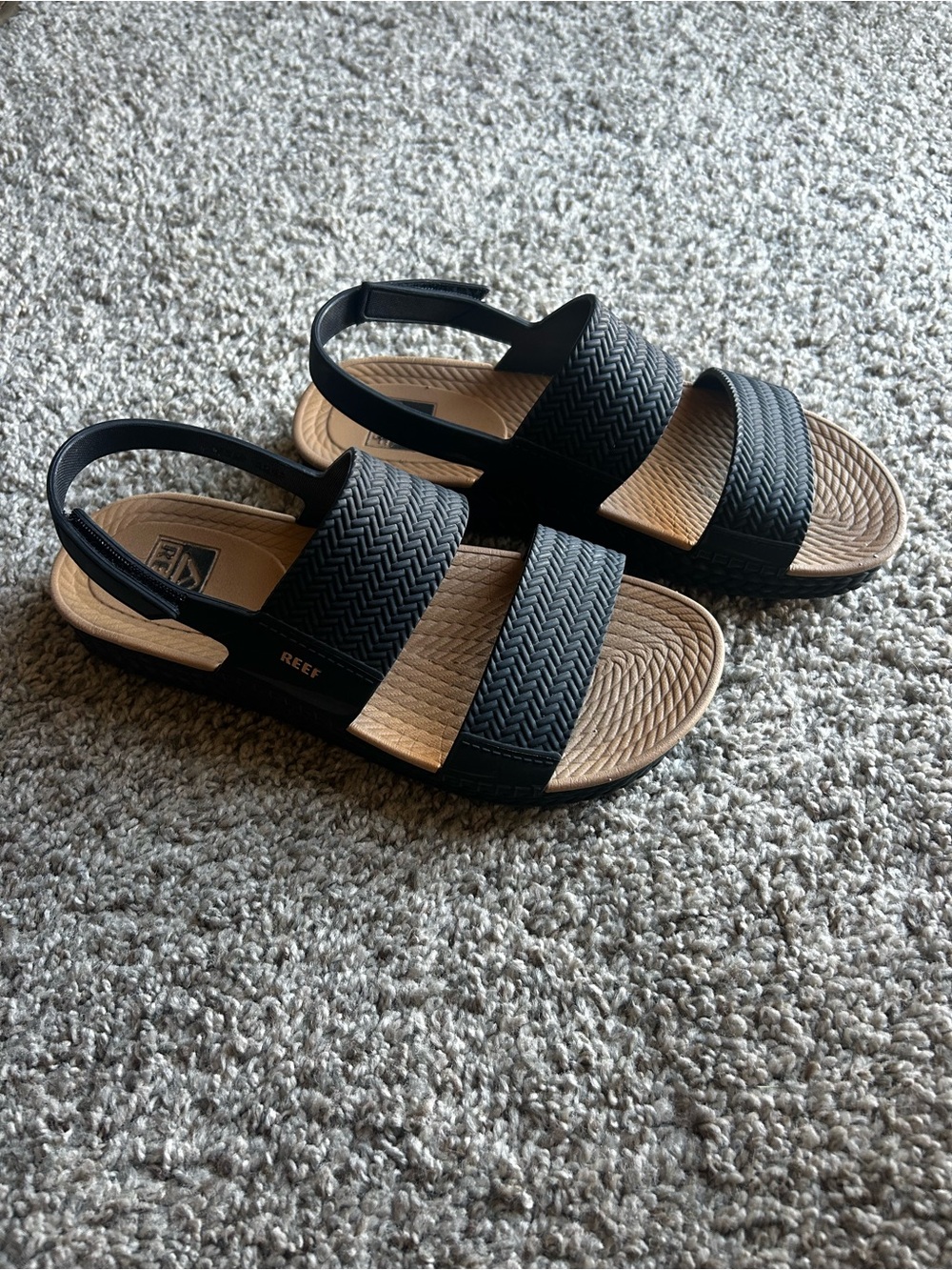 Reef Black and Tan Double-Strap Slingback Sandals